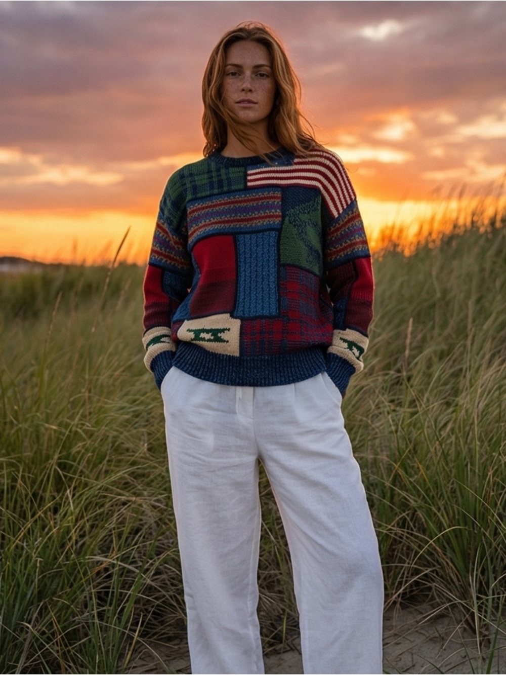 90’s Vintage Americana Nautica Multicolor Patchwork Crewneck Sweater